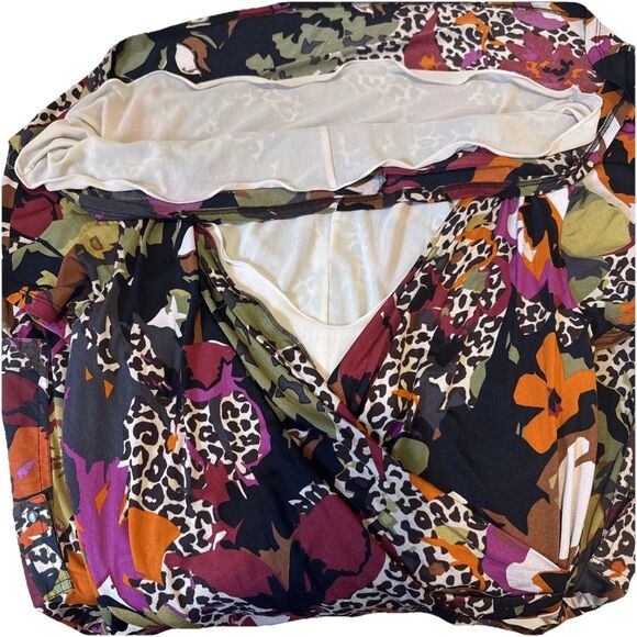 Max Mara Size M Floral Animal Print Faux Wrap Knee-Length Dress Stretchy Belted - Picture 12 of 13